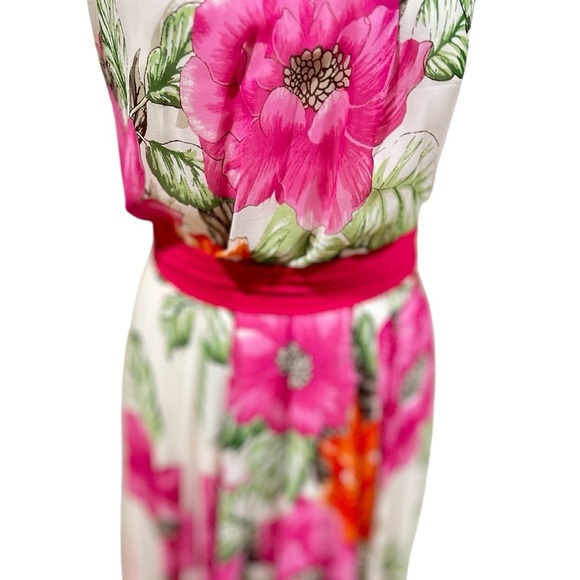 Eliza J Floral halter Maxi Dress Pink, Orange &  Green chiffon high low size 8 - Picture 6 of 15